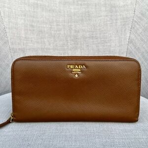 Prada Saffiano Leather Long Wallet Brown